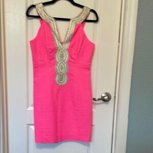 Lilly Pulitzer Hot Pink Mini Dress with Metallic Embellishments
